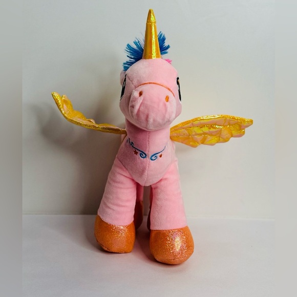Unicorn Alicorn Pink Yellow Shiny Wings Plush Stuffed Animal 14" Glitter‎ - Picture 8 of 14